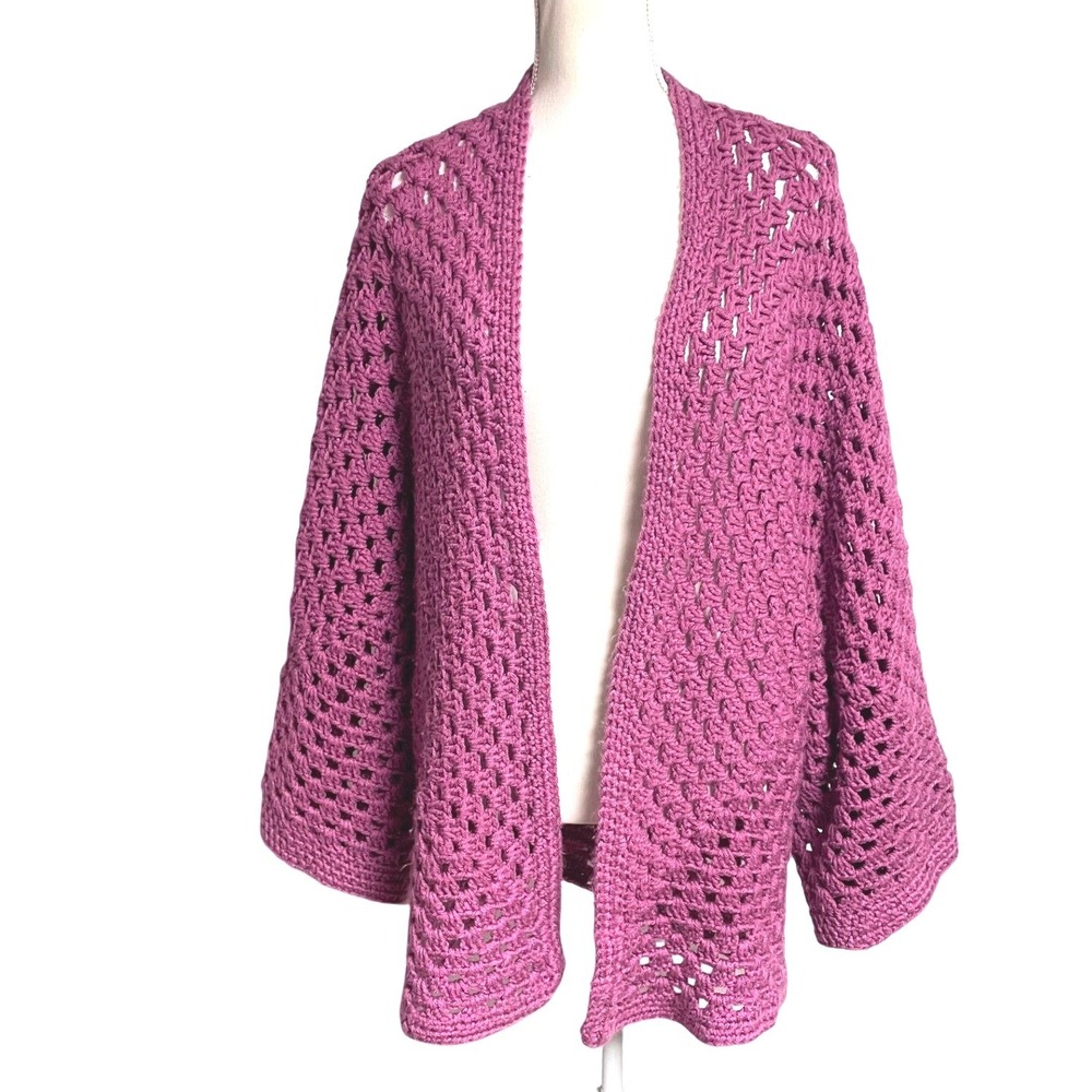 Crochet Granny Square Purple Open Front Shrug Sweater Women's  Large